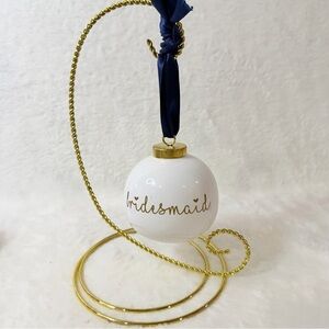 Elegant‎ White and Gold Bridesmaid Ceramic Glass Ornament Blue Ribbon